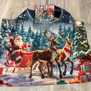 Festive Santa and Reindeer Christmas Large Capacity Foldable Bag 15x20in Nylon